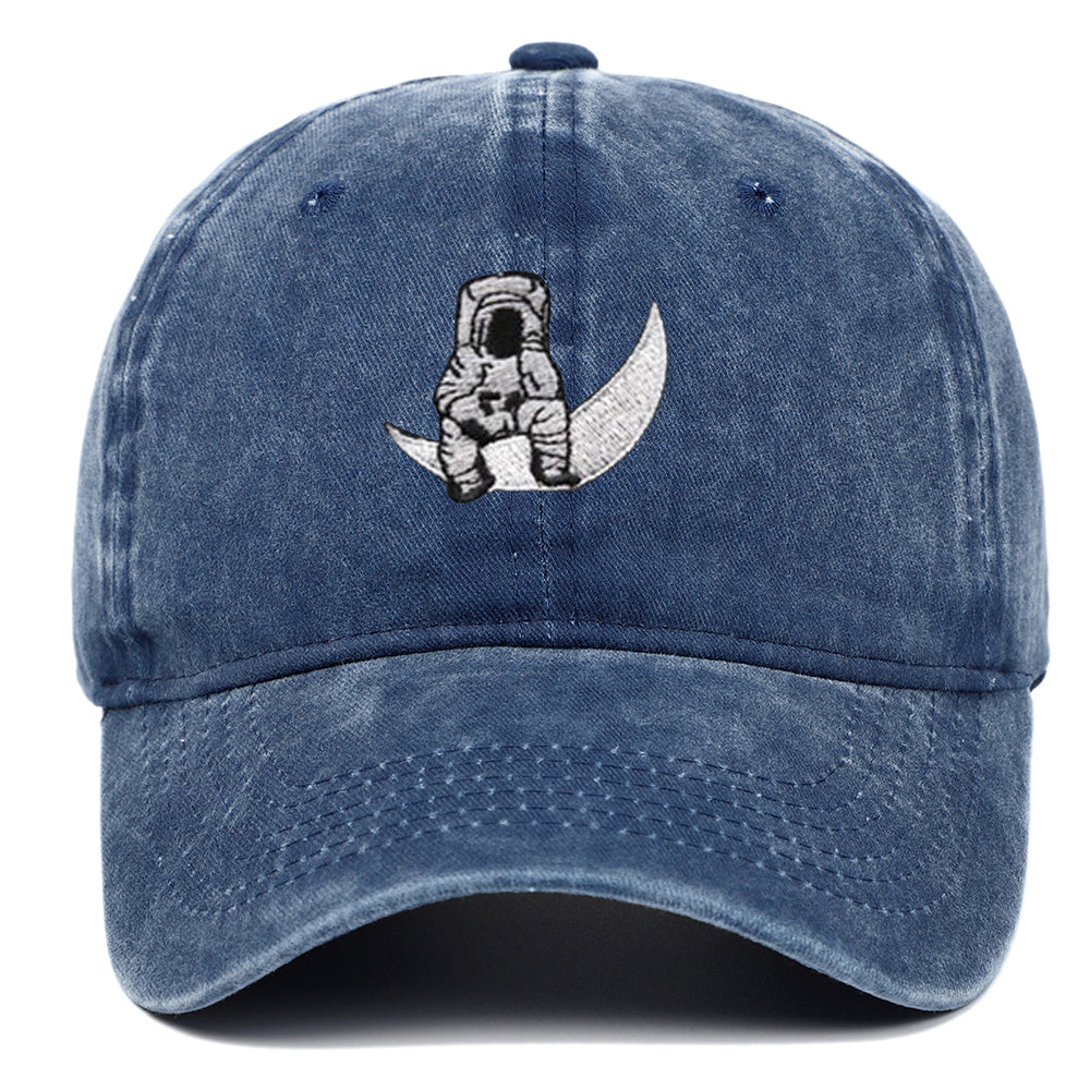 Lonely Astronaut Embroidered on the Moon Cotton Washed Baseball Cap Unisex Adjustable