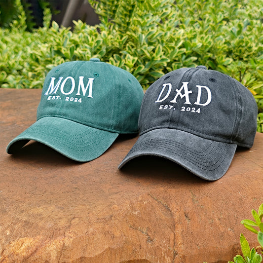 MOM and DAD text embroidered baseball cap