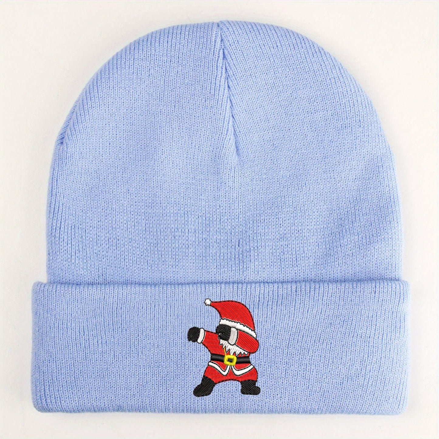 A Santa POS embroidered acrylic knitted hat is soft, comfortable and funny