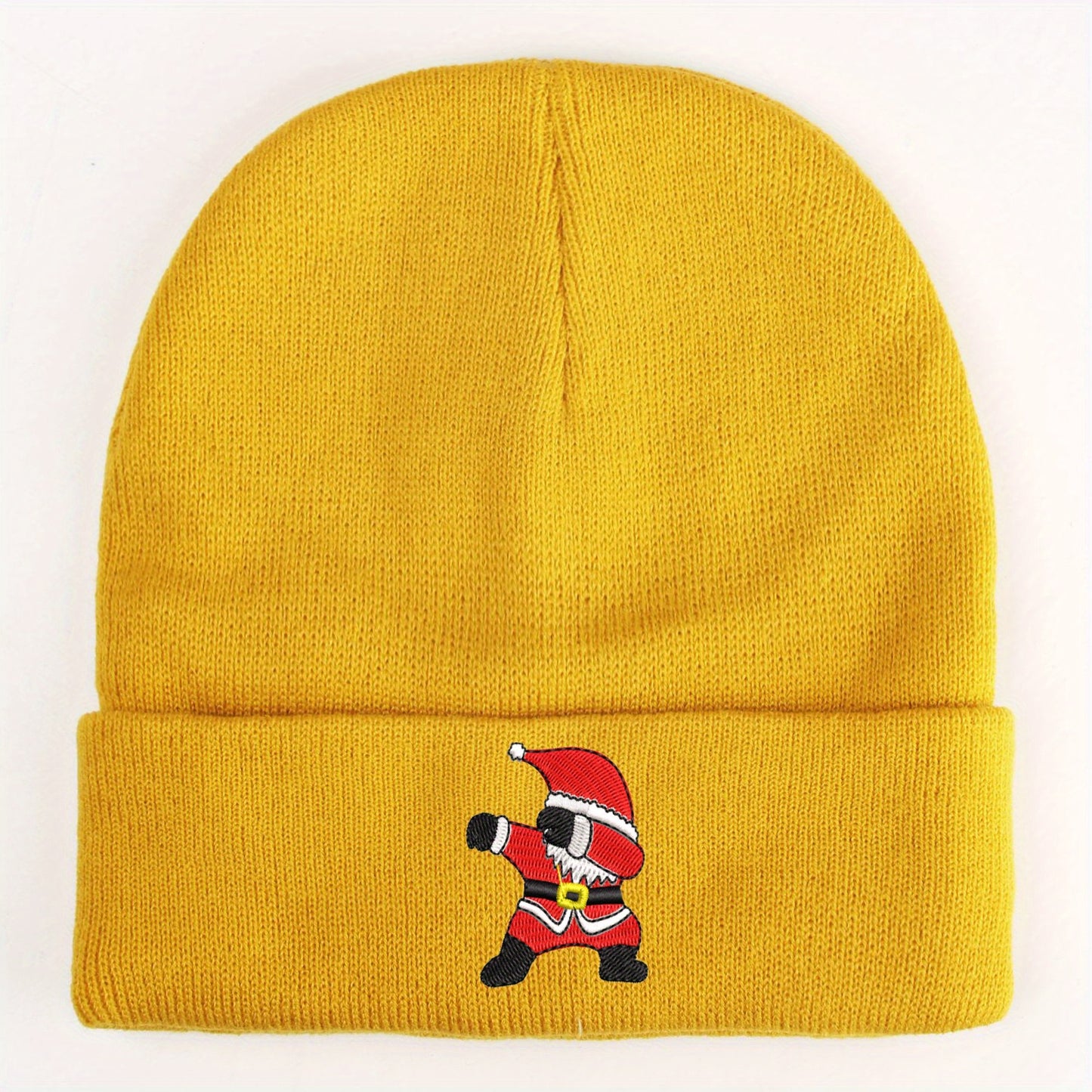 A Santa POS embroidered acrylic knitted hat is soft, comfortable and funny