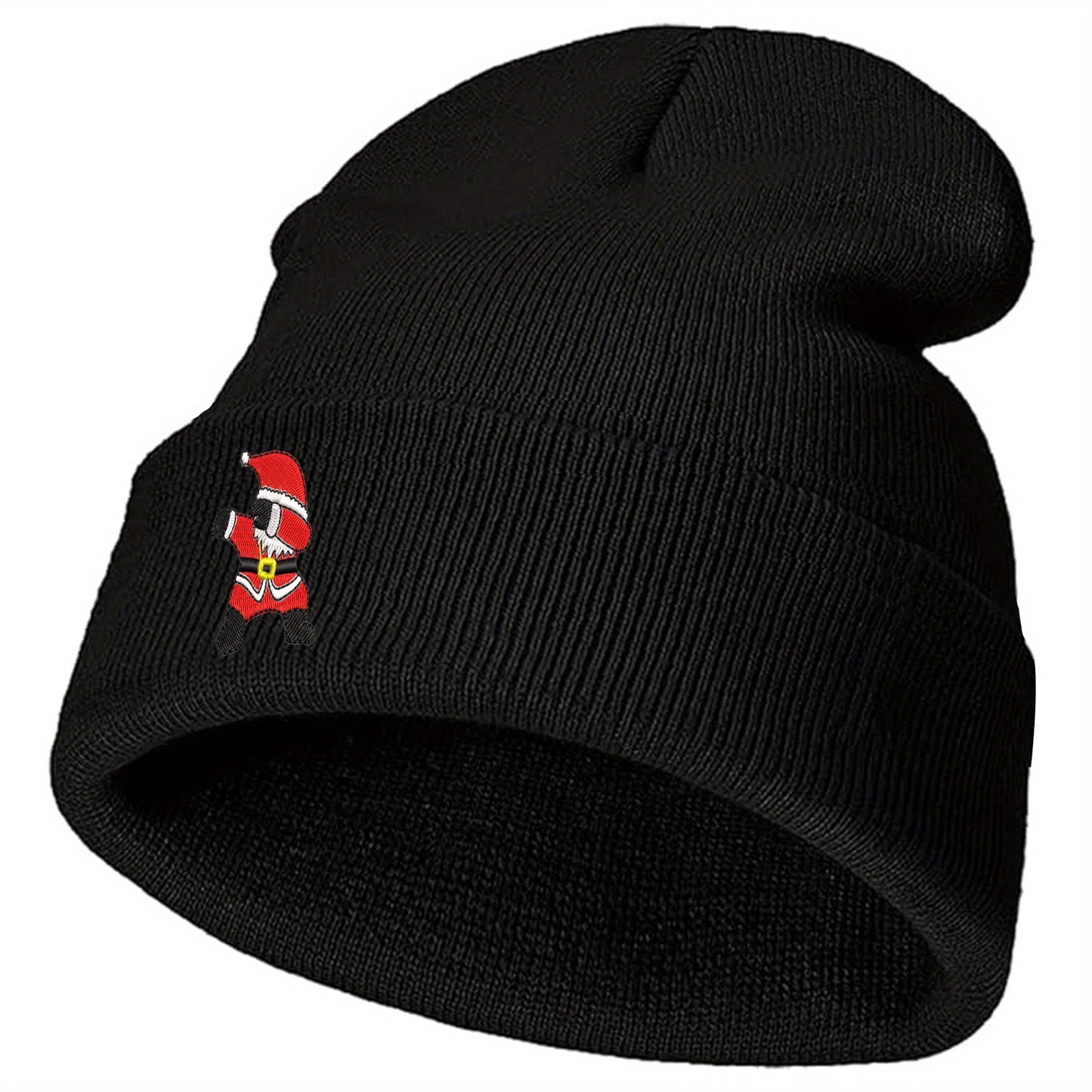 A Santa POS embroidered acrylic knitted hat is soft, comfortable and funny