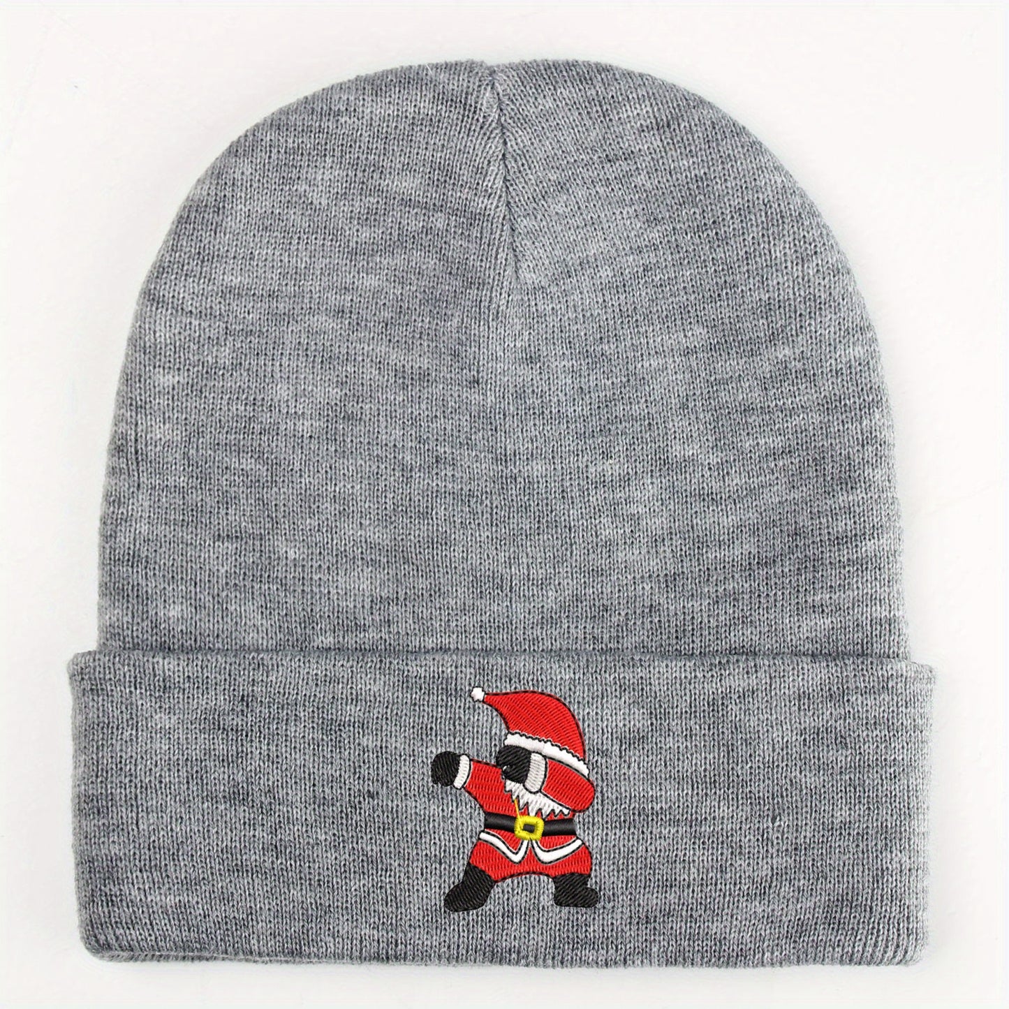 A Santa POS embroidered acrylic knitted hat is soft, comfortable and funny