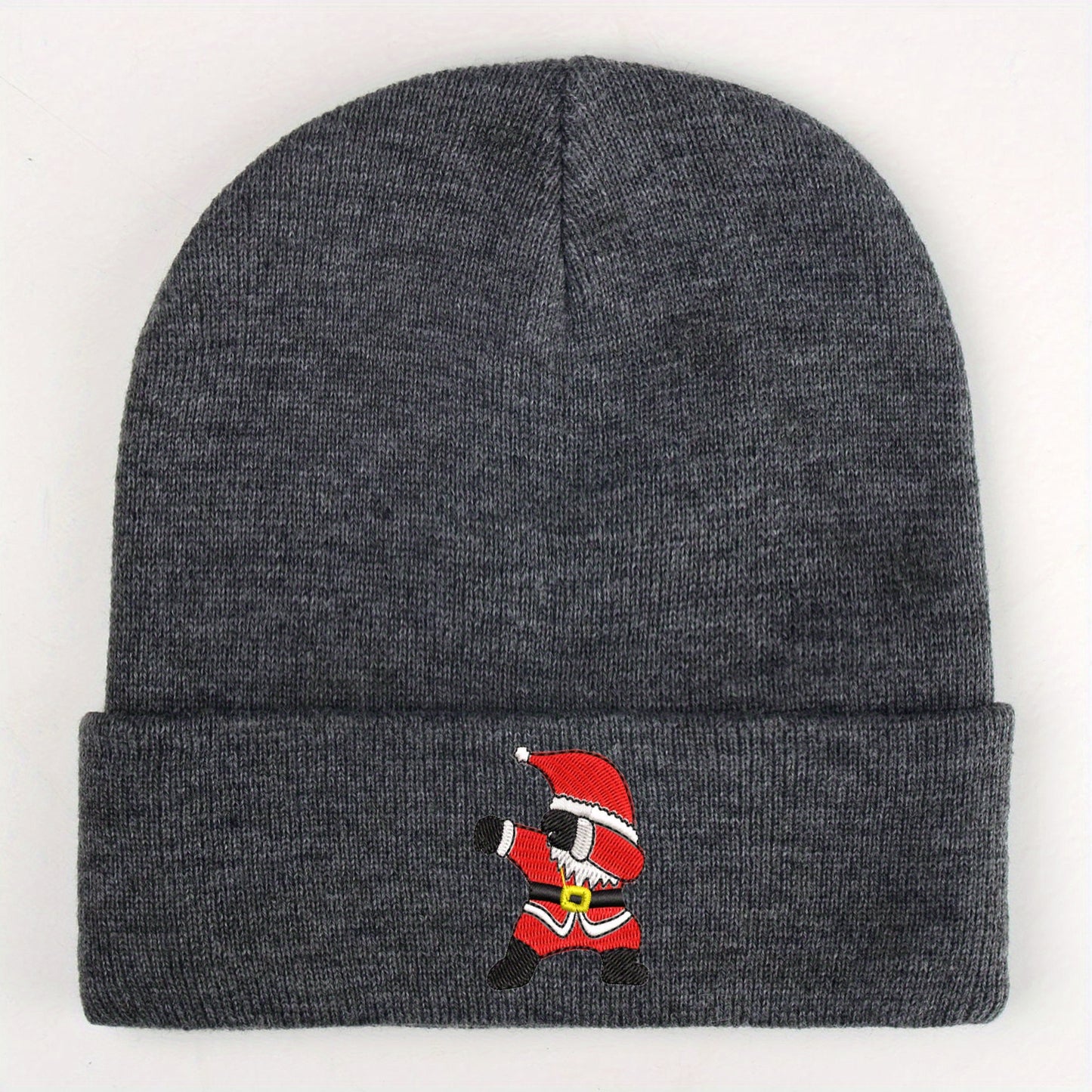 A Santa POS embroidered acrylic knitted hat is soft, comfortable and funny