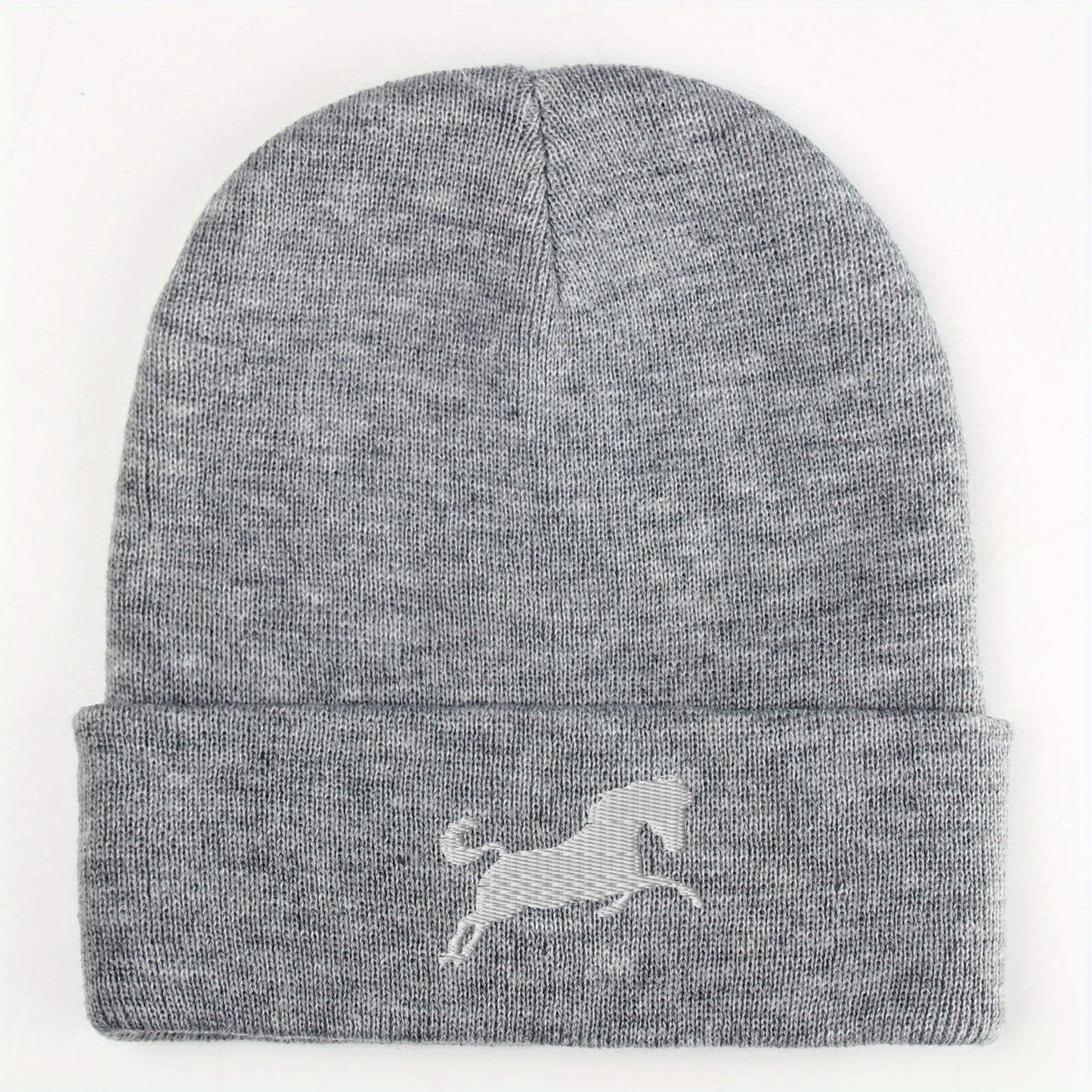 A horse embroidered acrylic knitted hat soft and comfortable elastic daily matching perfect gift for both men and women