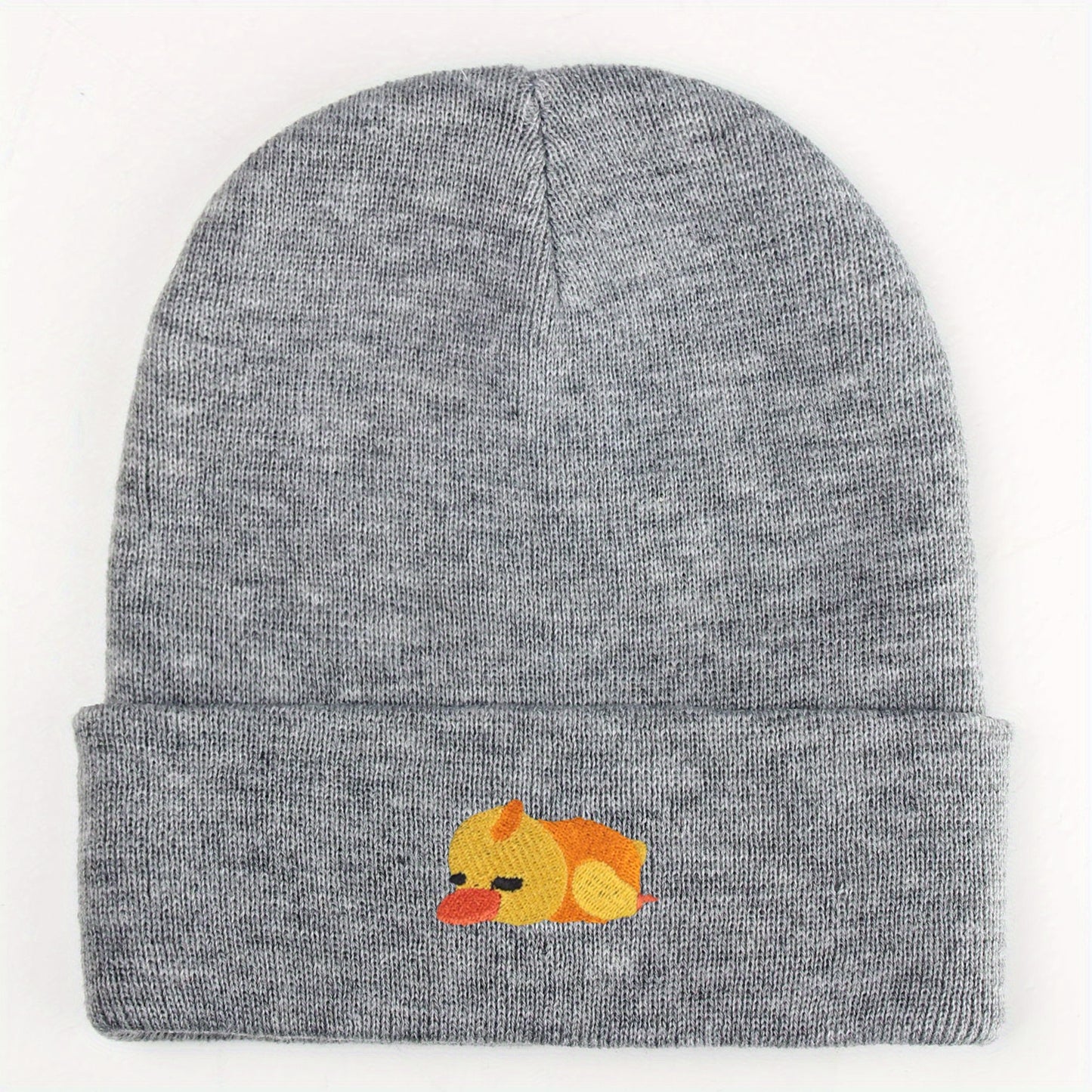 Cute sleeping duck embroidery acrylic knitted hat high elastic warm soft travel essential for men and women