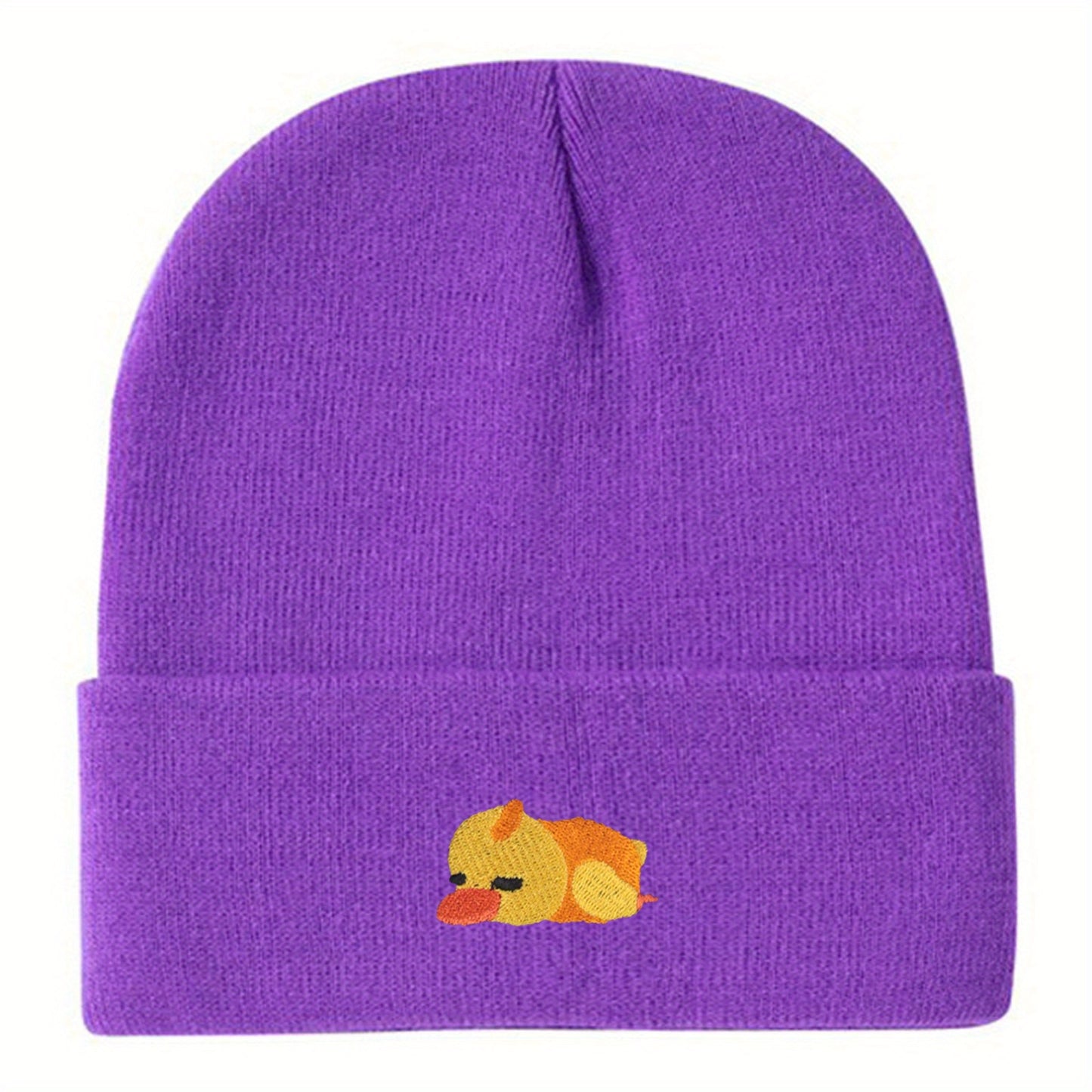 Cute sleeping duck embroidery acrylic knitted hat high elastic warm soft travel essential for men and women