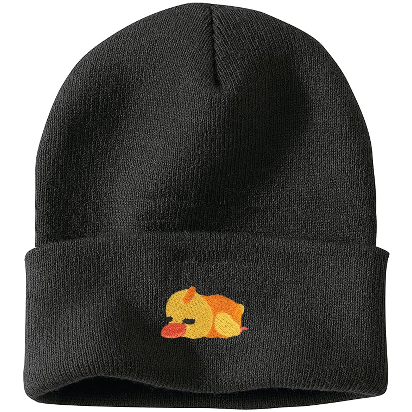 Cute sleeping duck embroidery acrylic knitted hat high elastic warm soft travel essential for men and women