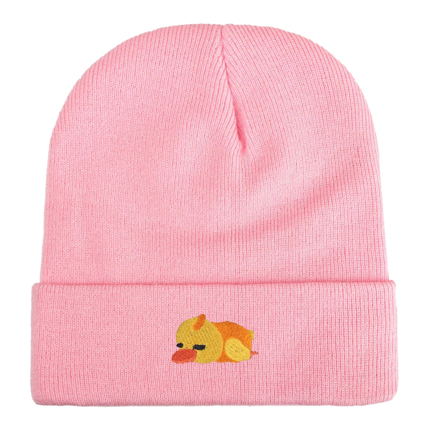 Cute sleeping duck embroidery acrylic knitted hat high elastic warm soft travel essential for men and women