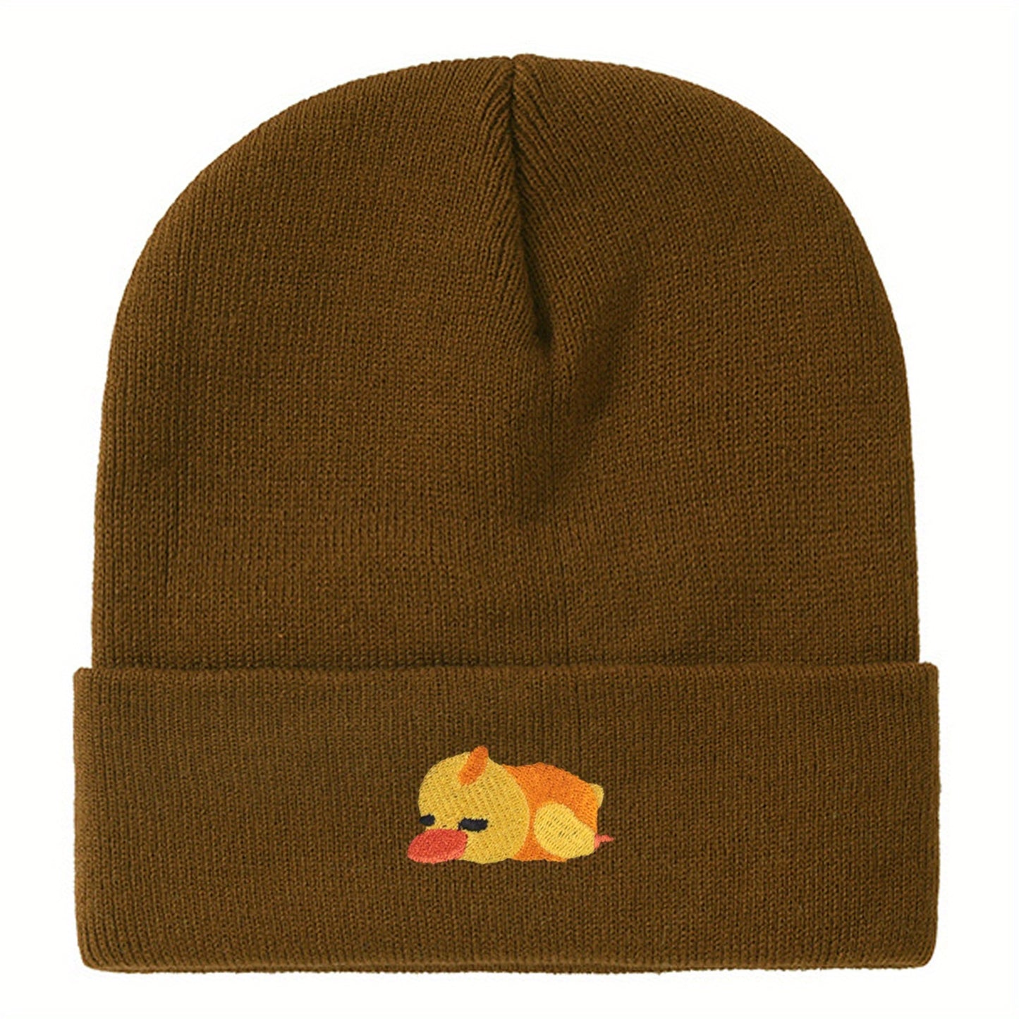 Cute sleeping duck embroidery acrylic knitted hat high elastic warm soft travel essential for men and women