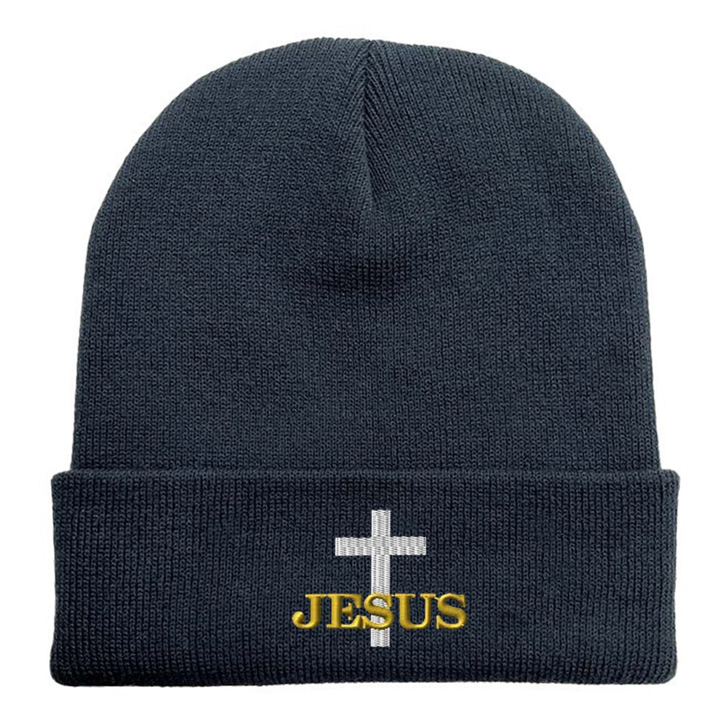 Cross embroidered knit hat