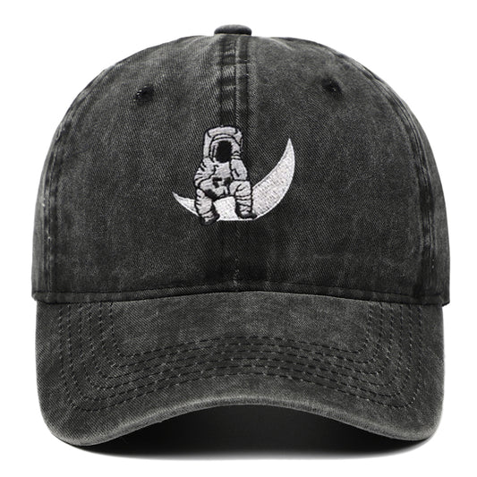 Lonely Astronaut Embroidered on the Moon Cotton Washed Baseball Cap Unisex Adjustable