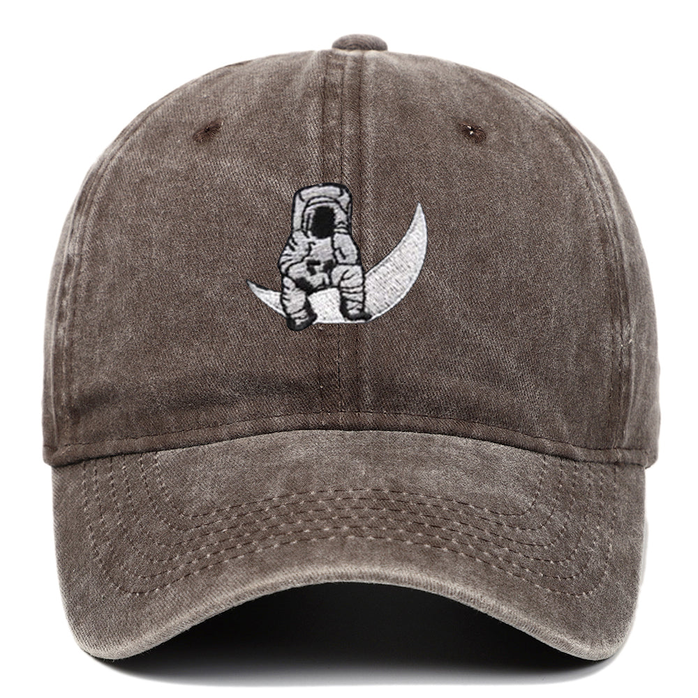 Lonely Astronaut Embroidered on the Moon Cotton Washed Baseball Cap Unisex Adjustable