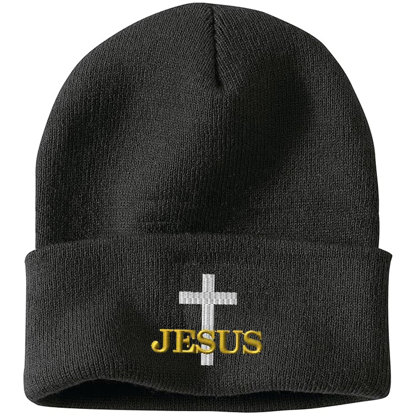 Cross embroidered knit hat